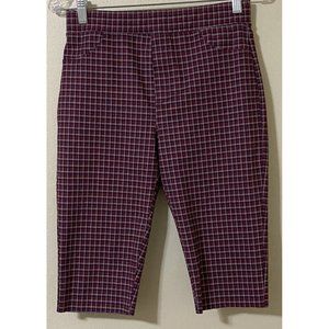 Sanctuary Anthropologie Small Plaid Long Shorts Women's Burgundy White 28" x 15"
